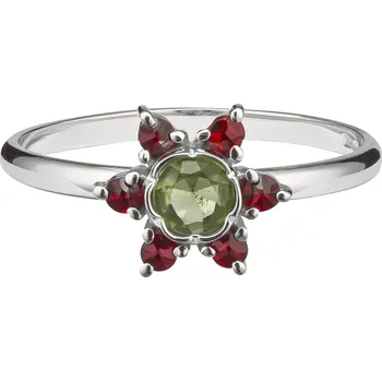 Prsten Stříbrný prsten s českým granátem a vltavínem, rhodiovaný - květina Velikost: 60