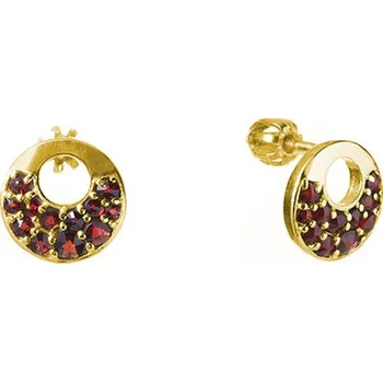 Náušnice Stříbrné náušnice s českým granátem, zlacené - kruh Zapínání: puzeta