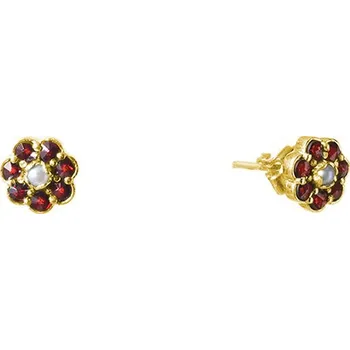 Náušnice Stříbrné náušnice s českým granátem a perlou, zlacené - květina Zapínání: balónek