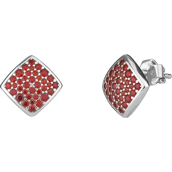 Náušnice Stříbrné náušnice s českým granátem, rhodiované - čtverec Zapínání: balónek