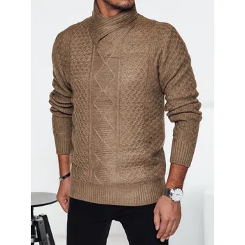 Pánské oblečení Pánský kamelový svetr s rolákem DStreet hnědá | kaki 3066902