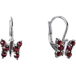 Stříbrné náušnice s českým granátem, rhodiované - zvíře - motýl Zapínání: balónek