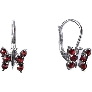 Náušnice Stříbrné náušnice s českým granátem, rhodiované - zvíře - motýl Zapínání: balónek