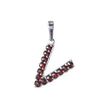 Přívěsek Stříbrný přívěsek s českým granátem, rhodiovaný - písmeno V