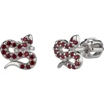 Stříbrné náušnice s českým granátem, rhodiované - zvíře - had Zapínání: puzeta