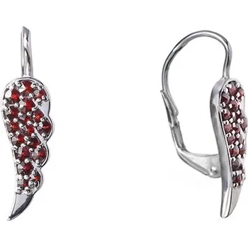 Náušnice Stříbrné náušnice s českým granátem, rhodiované - křídlo Zapínání: balónek