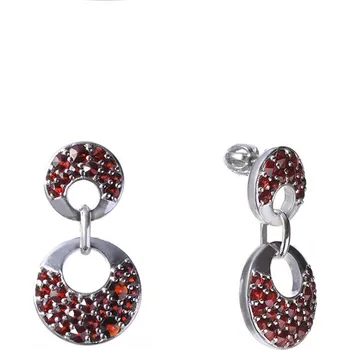 Náušnice Stříbrné náušnice s českým granátem, rhodiované - kruh Zapínání: klapka
