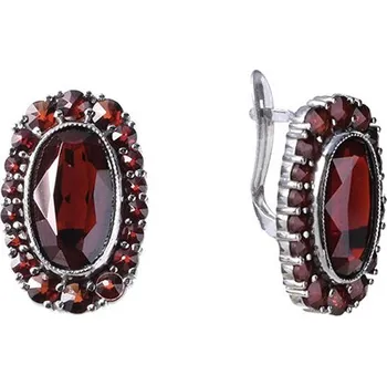 Náušnice Stříbrné náušnice s českým granátem, rhodiované - ovál Zapínání: klapka