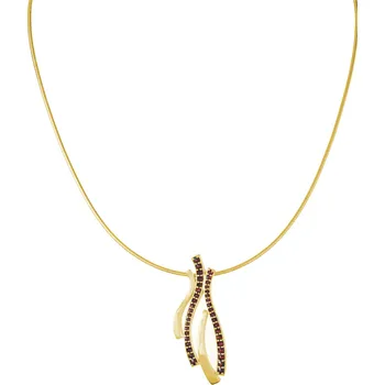 Náhrdelník Stříbrný náhrdelník s českým granátem, zlacený - vlnka