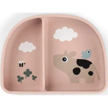 dětská jídelní sada DONE BY DEER Stick and stay silikonová miska Tiny farm - růžová
