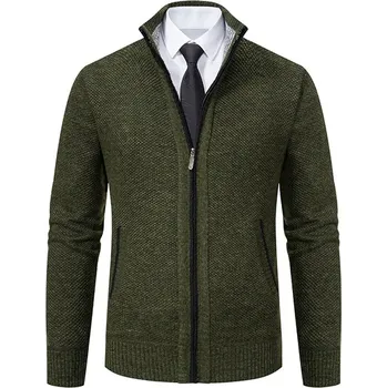 Pánský svetr Best Fashion Pánský hřejivý svetr na zip se stojáčkem Barva: Tmavě Zelená, Velikost: 3XL