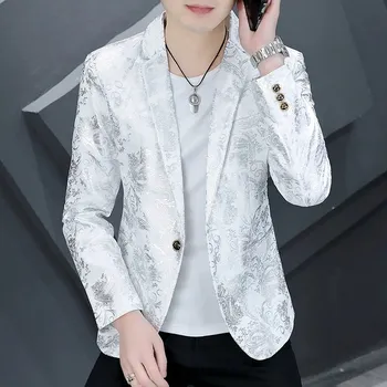 Best Fashion Pánské společenské sako s výrazným potiskem Barva: Bílá, Velikost: XL