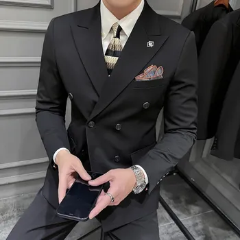 Best Fashion Pánský dvouřadý třídílný oblek pro svatební styl Barva: Černá, Velikost: 3XS