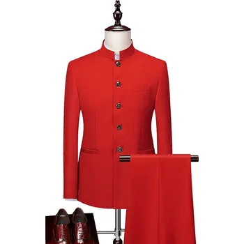 Pánský oblek Best Fashion Pánský oblek se stojáčkem pro moderní společenský styl Barva: Červená, Velikost: XL