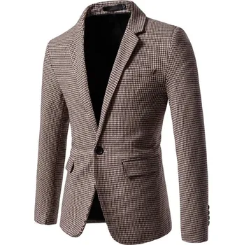 Best Fashion Pánské kostkované sako v moderním business stylu Barva: Khaki, Velikost: XXS