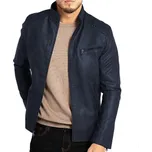 Best Fashion Pánská koženková bunda v motorkářském stylu Barva: Modrá, Velikost: XL