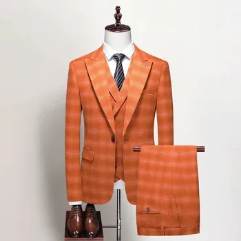Best Fashion Pánský třídílný oblek pro svatby a slavnostní příležitosti Barva: Oranžová, Velikost: XL