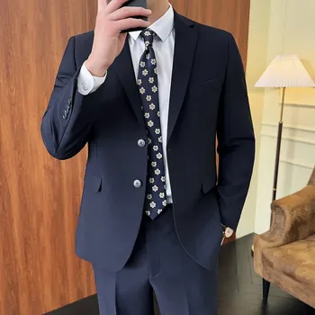 Pánský oblek Best Fashion Pánský společenský oblek pro svatby a formální události Barva: Tmavě Modrá, Velikost: L