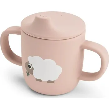 dětská jídelní sada DONE BY DEER Silikonový hrneček s pítkem Tiny farm růžový