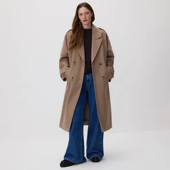 Dámský kabát Reserved - Dvouřadý kabát s&nbsp;páskem - béžová - 475IA-08X - 475IA-08X-XL