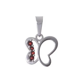 Přívěsek Stříbrný přívěsek s českým granátem, rhodiovaný - zvíře - motýl