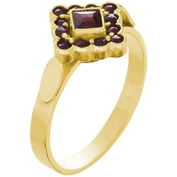 Prsten Stříbrný prsten s českým granátem, zlacený - čtverec Velikost: 62