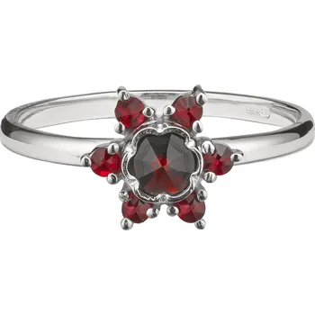 Prsten Stříbrný prsten s českým granátem, rhodiovaný - květina Velikost: 57