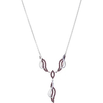 Náhrdelník Stříbrný náhrdelník s českým granátem, rhodiovaný - vlnka