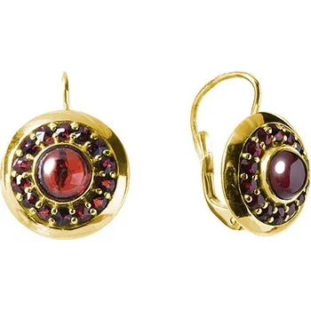 Náušnice Stříbrné náušnice s českým granátem, zlacené - kruh Zapínání: klapka