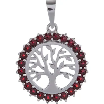 Přívěsek Stříbrný přívěsek s českým granátem, rhodiovaný - strom života