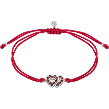 Náramek Stříbrný náramek Shamballa s českým granátem, rhodiovaný - srdce