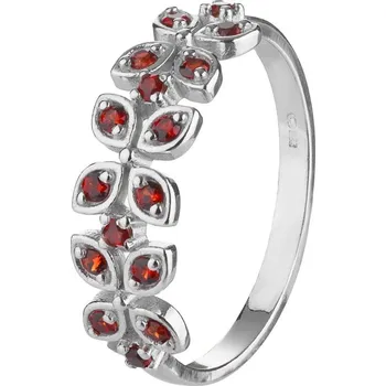 Prsten Stříbrný prsten s českým granátem, rhodiovaný - lístek Velikost: 62