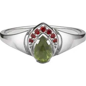 Prsten Stříbrný prsten s českým granátem a vltavínem, rhodiovaný - kapka Velikost: 56