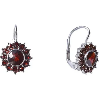 Náušnice Stříbrné náušnice s českým granátem, rhodiované - květina Zapínání: balónek