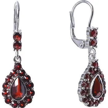 Náušnice Stříbrné náušnice s českým granátem, rhodiované - kapka Zapínání: balónek