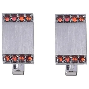 Manžetový knoflíček Stříbrné manžetové knoflíky s českým granátem, rhodiované - obdélník