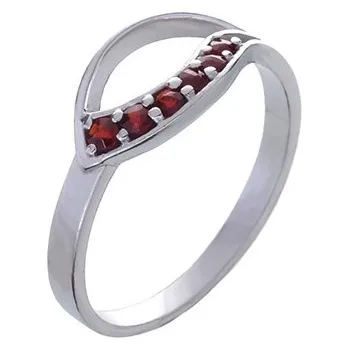Prsten Stříbrný prsten s českým granátem, rhodiovaný - vlnka Velikost: 51