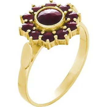 Prsten Stříbrný prsten s českým granátem, zlacený - květina Velikost: 54