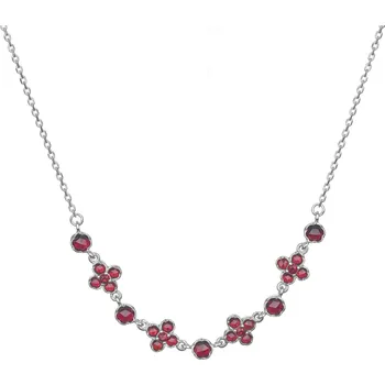 Náhrdelník Stříbrný náhrdelník s českým granátem, rhodiovaný - květina