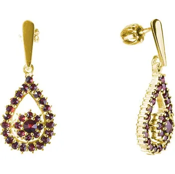 Náušnice Stříbrné náušnice s českým granátem, zlacené - kapka Zapínání: balónek