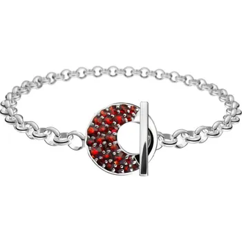Náramek Stříbrný náramek s českým granátem, rhodiovaný - kruh