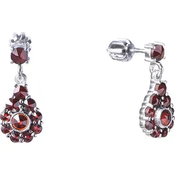 Náušnice Stříbrné náušnice s českým granátem, rhodiované - kapka Zapínání: klapka