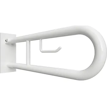 Madlo do koupelny HELP: Madlo, 600 mm, ve tvaru U, s držákem TP, sklopné, s krytkou, bílá