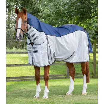 Deka pro koně Síťová/ nepromokavá deka proti hmyzu s krčním dílem Premier Equine ShowerTex 155cm Modrá 6,9" (155cm)