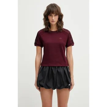 Bavlněné tričko adidas Originals LACE CALI T, S, burgundské, 83X