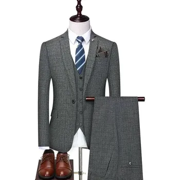 Pánský oblek Best Fashion Pánský lněný oblek pro elegantní letní styl Barva: Šedá, Velikost: XS