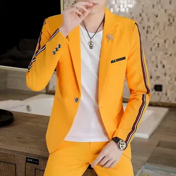 Pánský oblek Best Fashion Pánský moderní oblek pro společenské události Barva: Žlutá, Velikost: M
