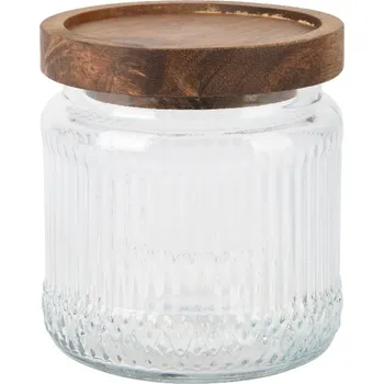 Dóza na potraviny Kulatá skleněná dóza s dřevěným víčkem 10,5cm