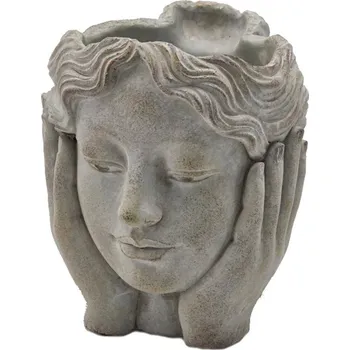 Obal na květináč Obal betonový ženská hlava sv.šedý 17cm