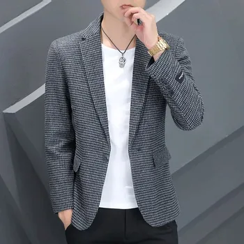 Pánské sako Best Fashion Pánské sako kohoutí stopa pro svatby a společenské akce Barva: Tmavě Šedá, Velikost: 3XL